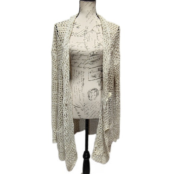 Free People Open Knit Crochet Duster Cardigan Sweater Small Western Boho Coastal - Picture 5 of 7